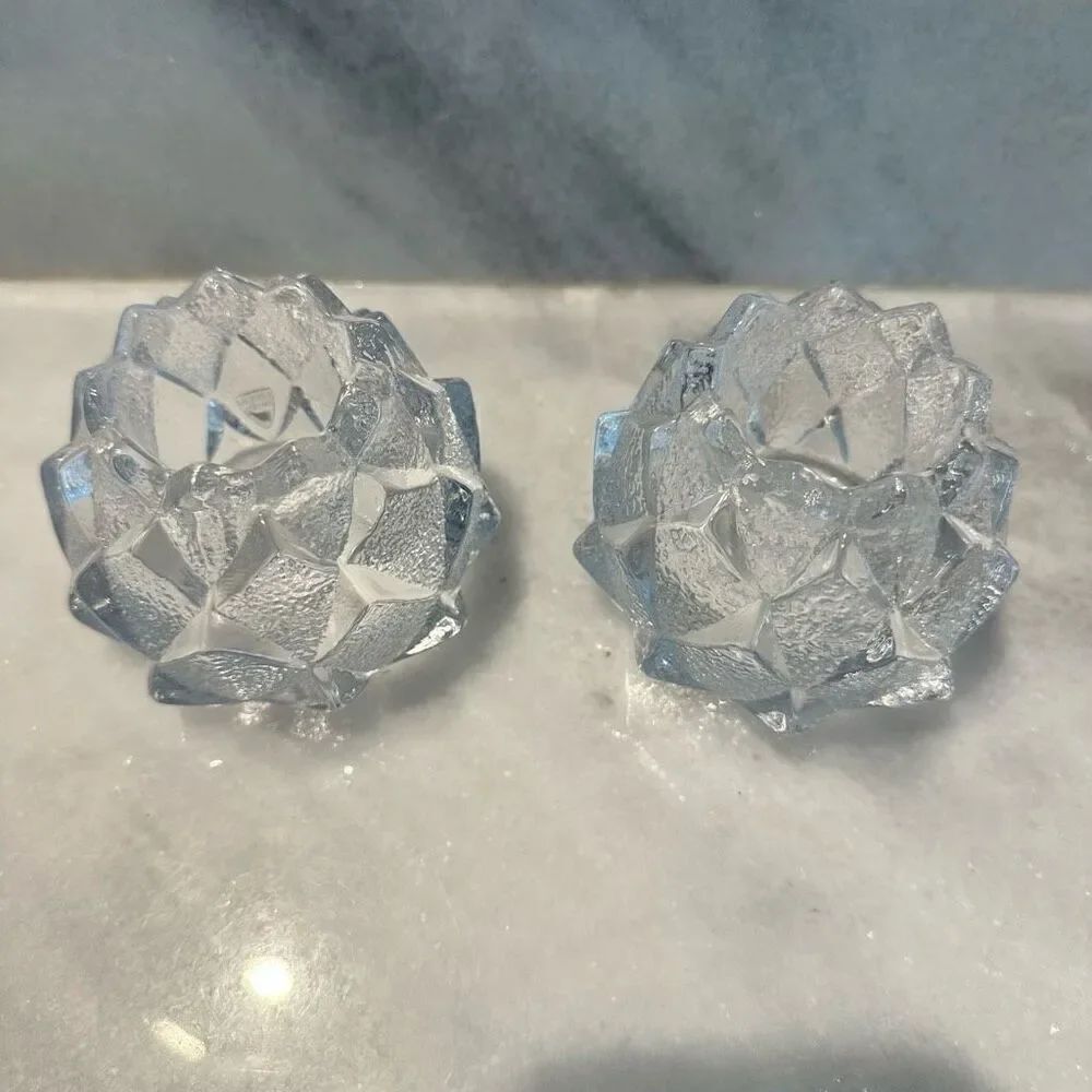 Vintage Orrefors Sweden Crystal Artichoke Nimbus Votive Candle Holders Set of 2 - Picture 3 of 7